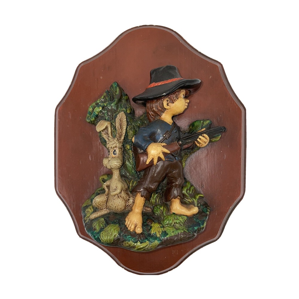 Vintage Naturecraft Chalkware Mid-Century Decor 10" England Boy Hunter Rabbit